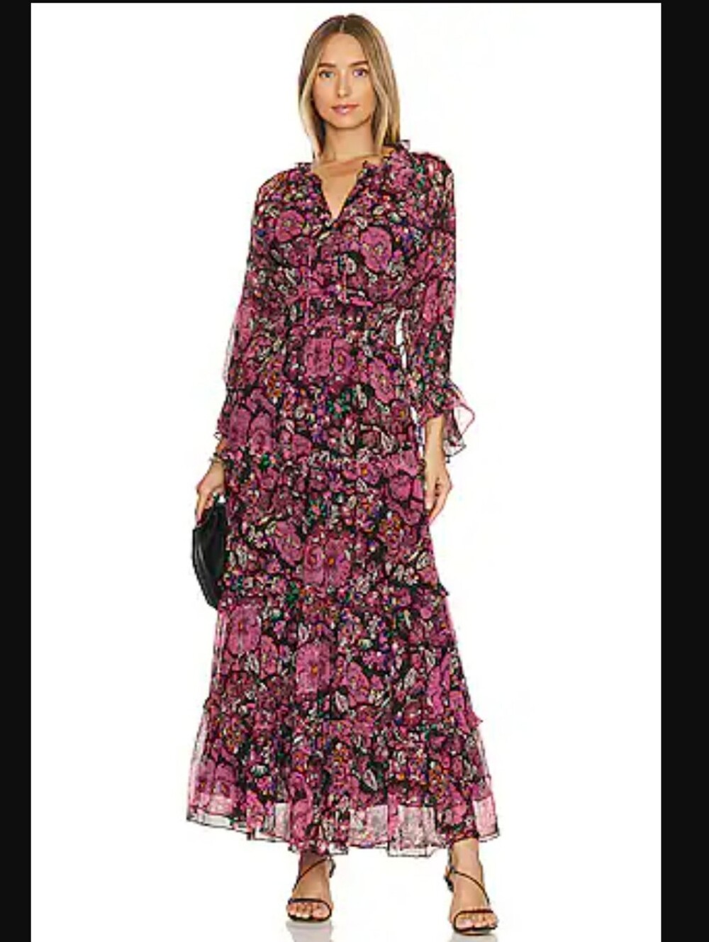 Cleobella Raya Ankle Dress Color Jolie Floral Print Black Pink Size M